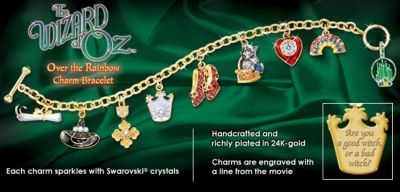 Wizard Of Oz Over The Rainbow Charm Bracelet - Collectible Wizard of Oz Charm Bracelet Carries You Over the Rainbow! 9 Charms, 24K-Gold Plated, Swarovski Crystals and More!