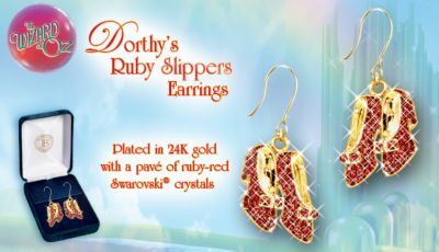 Wizard Of Oz Over The Rainbow Dorothys Ruby Slippers Pierced Earrings - Exclusive Dorothys Ruby Slippers Pendant Earrings are a Dream Come True! Sparkling Design Takes You on a Trip to Oz!