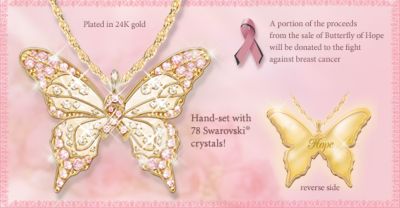 Butterfly Of Hope Pendant Necklace Breast Cancer Awareness Jewelry - Breast Cancer Awareness Jewelry! 24K Gold-plated Butterfly Pendant Necklace Gleams with 78 Swarovski&reg; Crystals!