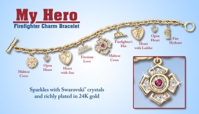 My Hero: Firefighter Charm Bracelet: Firefighter Jewelry Gift - Exclusive Firefighter Charm Bracelet Adorned with 9 Sculpted Charms and Shining Swarovski® Crystals! Ideal Jewelry Gift