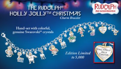 Rudolph Holly Jolly Christmas Engraved Charm Bracelet With Classic Characters - Exclusive Rudolph® and Friends Engraved Charm Bracelet Boasts Sparkling Character Charms! Ideal Holiday Jewelry!