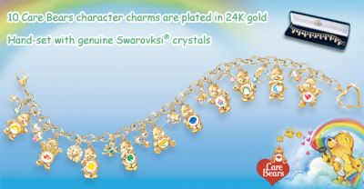 Collectible Care Bears Ultimate Charm Bracelet With Swarovski Crystals - Express Yourself in Care Bears Charm Bracelet with Swarovski® Crystals! Exclusive Design, 20 Charms Plated in 24K Gold!