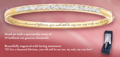 My True Love Diamond Bracelet Romantic Jewelry Gift For Her - 24K Gold-plated Sterling Silver Diamond Bracelet Hand-set with 19 Genuine Diamonds! Exclusive Romantic Jewelry Gift for Her!