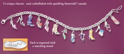 Ultimate Shoe Charm Bracelet With Charms For Every Mood: Unique Jewelry Gift For Her - Exclusive Shoe Charm Bracelet Features 13 Unique Swarovski® Crystal Shoe Charms for Every Mood! Perfect Shoe Lover Gift!