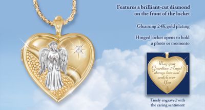 Heart Shaped Guardian Angel Diamond Locket Pendant Necklace - Exclusive Heart Shaped Guardian Angel Diamond Locket Will Guide You with Her Message of Love! Unique Photo Locket Necklace