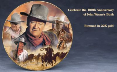 John Wayne Centennial Collector Plate - Exclusive John Wayne&reg; Collector Plate Honors Screen Legends 100th Birthday! Unique Collectible John Wayne Memorabilia