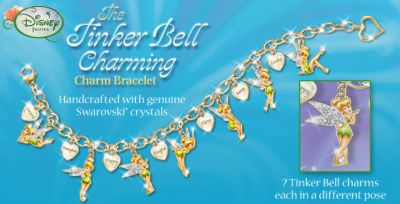 Disney Tinker Bell Charming Heart Charm Bracelet - Tinker Bell Charm Bracelet Boasts Tink Charms, Heart Charms and Shining Swarovski&reg; Crystals! Ideal Disney Jewelry Gift