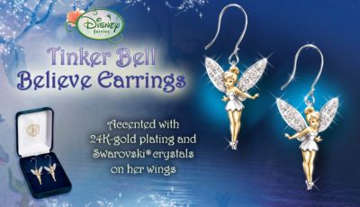 Disneys Tinker Bell Believe Pierced Earrings - Magical Tinker Bell Pendant Earrings with Swarovski® Crystals Sparkle with the Inspiring Charm of the Famous Disney Fairy