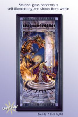 The Bradford Exchange Dragon Master Fantasy Art Stained-Glass Wall Decor With Wizard And Dragon Art