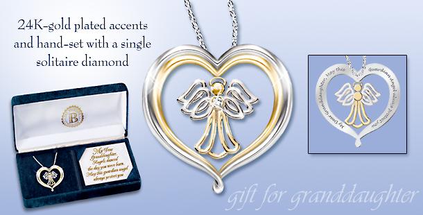 My Dear Granddaughter Heart-Shaped Angel Pendant Necklace: Jewelry Gift For Granddaughter - Heart-shaped Angel Pendant Necklace for Granddaughter Boasts Gleaming Solitaire Diamond! Exclusive Angel Jewelry Gift