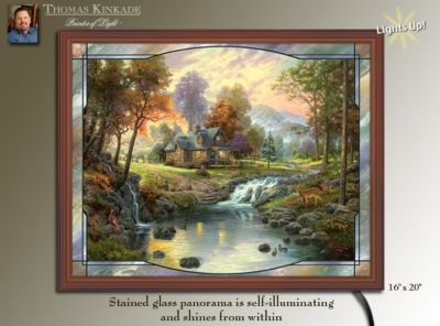 Thomas Kinkade Mountain Retreat Collectible Stained-Glass Wall Decor - Thomas Kinkade Illuminated Stained-glass Wall Decor Transports You to a Mountain Retreat! Exclusive Limited-edition First!