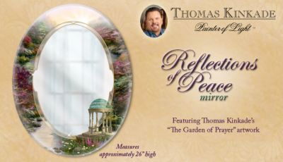 Thomas Kinkade Reflections Of Peace Decorative Mirror - Exclusive Thomas Kinkade Garden Art Wall Mirror Showcases "Garden of Prayer" Imagery and Golden Accents! Unique Home Decor