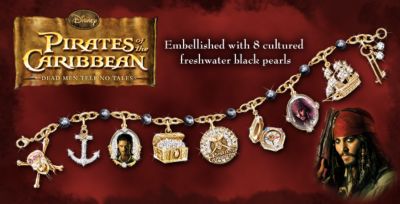 A Pirates Treasure Charm Bracelet With Black Pearls: Pirates Of The Caribbean Jewelry - Make Pirates of the Caribbean Charm Bracelet Yours to Treasure - with Sparkling Charms Including Will Turner and Jack Sparrow