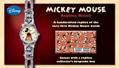 Disney Mickey Mouse 1933 Tribute Watch: Mickey Mouse Memorabilia - Disney Mickey Mouse Watch Is a Tribute to the 1933 First Mickey Mouse Watch! A Striking Mickey Mouse Tribute!