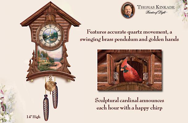 Thomas Kinkade End Of A Perfect Day Collectible Cuckoo Clock - Exclusive Thomas Kinkade Cuckoo Clock Marks Perfect Days! Timely Wall Decor with Quartz Movement, Sculptural Cardinal Cuckoo