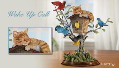 Wake-Up Call Fun Cat & Bird Tree Figurine: Unique Cat Lover Home Decor - Exclusive Cat and Birds Tree Figurine Portrays a Cat-napping Feline and His Feathered Friends! Fun Cat Lover Home Decor