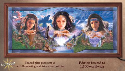 Sacred Elements Stained Glass Panorama Native American-Style Wall Decor - Exclusive Native American-Style Stained-Glass Art by Artist Robin Koni Lights Up in a Wall Decor! Edition Limited to 1,500!