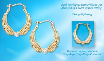 Guardian Angel Earrings - Pierced - Exclusive Angel Diamond Earrings Boast Two Sparkling Diamonds and Elegant Wing-shaped Design! Sentimental Guardian Angel Gift