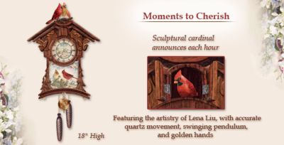 Lena Liu Moments To Cherish Wooden Cuckoo Clock With Cardinal Songbirds: Bird Lover Gift - Exclusive, First-Ever Wooden Cuckoo Clock to Showcase Lena Liu Cardinal and Floral Art! Perfect Collectible Bird Lover Gift!