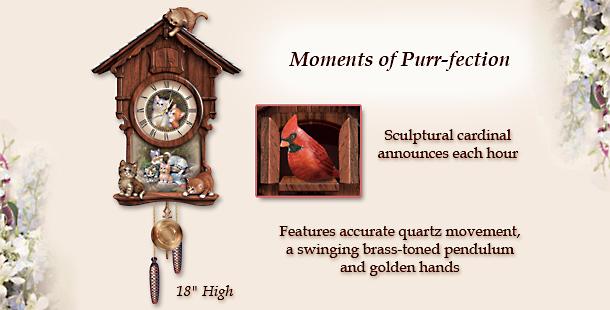 Moments Of Purr-fection Wooden Cuckoo Clock With Kittens: Collectible Cat Lover Gift - Exclusive Wooden Cuckoo Clock Showcases Artist Jurgen Scholz and His Beloved Cat Art! Collectible Cat Lover Gift!
