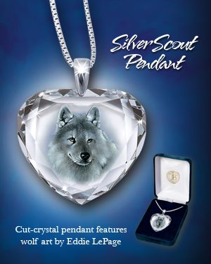 The Bradford Exchange Silver Scout Cut Crystal Pendant Necklace With Wolf Art