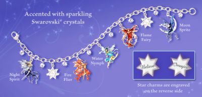 Spirited Fairies Charm Bracelet: Fairy Jewelry Gift For Her - Romantic Fairy Charm Bracelet Adorned with Fairy and Star-shaped Charms, Swarovski&reg; Crystals! Fairy Jewelry Gift for Her