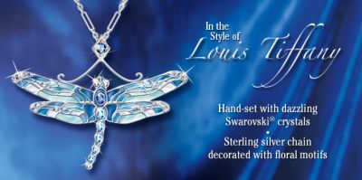 Louis Tiffany Style Era Dragonfly Wings Necklace: Dragonfly Jewelry Gift - Exclusive Sterling Silver Stained-Glass Style Dragonfly Necklace with Swarovski&reg; Crystals! Perfect Dragonfly Jewelry Gift