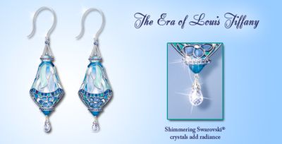 The Era Of Louis Tiffany Style Stained Glass Earrings: Jewelry Gift For Her - Louis Tiffany Style Teardrop Earrings with Swarovski&reg; Crystals! Unique Stained-Glass Sterling Silver Jewelry Gift for Her