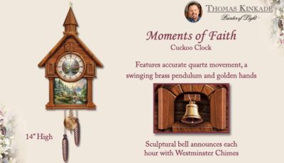 Thomas Kinkade Moments Of Faith Musical Decorative Cuckoo Clock: Religious Home Decor - Thomas Kinkade Musical Cuckoo Clock Plays Beloved Sounds of Westminster Chimes! Exclusive Limited-edition Wall Clock Decor