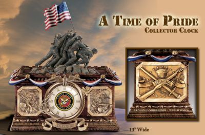 USMC Time of Pride Collectors Clock: Marine Corps History Tribute Home Decor - Stirring USMC Clock Celebrates the Proudest Moment in Marines History Every Minute of the Day! Edition Limited to 5,000!