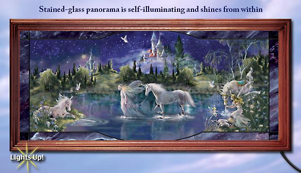 Mimi Jobe Starlit Enchantment Unicorn And Fairy Fantasy Art Stained Glass Wall Decor Art - Illuminated Fantasy Art Wall Decor Brings the Enchantment of Unicorns and Fairies to Your Home! Artist Mimi Jobe Exclusive!