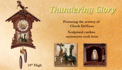 Thundering Glory Collectible Horse Art Wooden Wall Cuckoo Clock: Unique Wall Decor - Exclusive, First-of-a-Kind Horse Art Cuckoo Clock Features Vivid Imagery from Western Artist Chuck DeHaan!