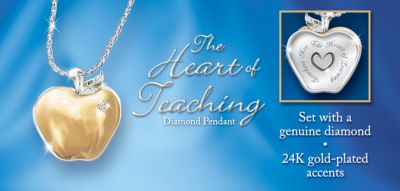 Teachers Are The Heart Of Learning Diamond Pendant Necklace: Engraved Teacher Jewelry Gift - Jewelry Gift for Teachers! Glittering Diamond Pendant Necklace is an Apple for Teacher Thats Sure to Please!