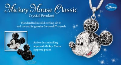 Disney Mickey Mouse Classic Sterling Silver Crystal Pendant Necklace: Disney Jewelry Gift - Mickey Mouse Classic Pendant Necklace with Swarovski Crystals and Matching Pouch! A Sparkling Bradford Exchange First!