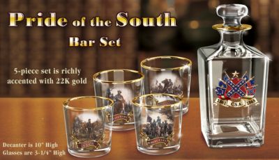 Click here to buy Confederate Pride Liquor Decanter Bar Set by The Bradford Exchange.