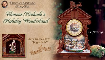 Thomas Kinkade Holiday Wonderland Tabletop Cuckoo Clock: Animated Christmas Decoration - Thomas Kinkade Tabletop Cuckoo Clock Features Moving Train! Exclusive Animated Christmas Tabletop Decoration!
