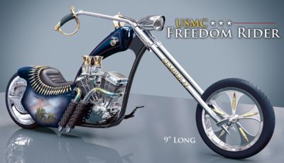 United States Marine Corps USMC Freedom Rider Figurine - Limited-Edition USMC Motorcycle Figurine! Engraved Marine-Sword Front Forks, Diecast Metal, and Chrome-Plated Accents!