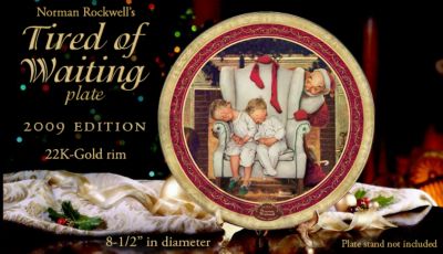 Norman Rockwell Tired Of Waiting 2009 Annual Christmas Collector Plate - Limited-Edition 2009 Norman Rockwell Collector Plate! Santa Art with Lavish Border, 22K Gold and Authenticating Seal!