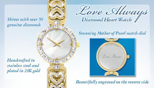 Love Always Diamond Heart Womens Watch - Timeless Treasure! Womens Diamond Watch Shines with Over 50 Genuine Diamonds! Romantic Jewelry Gift Promises "Love Always"
