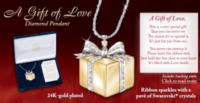 Sterling Silver And Diamond Gift Box Pendant Necklace: Gift Of Love - Exclusive Gift Box Pendant Necklace Lavished with a Genuine Diamond and Swarovski® Crystals! Amazing Jewelry Gift for Her