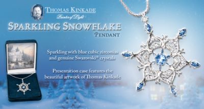 Thomas Kinkade Sterling Silver Sparkling Snowflake Pendant Necklace: Jewelry Gift For Her - Exclusive Thomas Kinkade Snowflake Pendant Necklace Glistens! Featuring Sparkling Cubic Zirconias and Swarovski&reg Crystals!