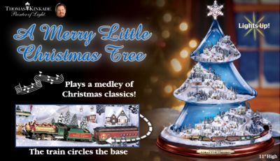 Thomas Kinkade Animated Musical Tabletop Tree: A Merry Little Christmas Tree - Sparkling Limited-Edition Thomas Kinkade Musical Tabletop Tree Creates a Holiday Most Memorable with Lights and Moving Train!