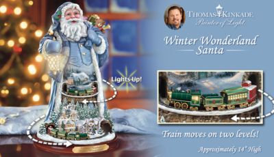 Thomas Kinkade Winter Wonderland Animated Santa Claus Sculpture - Market First Thomas Kinkade Santa Claus Sculpture with Two Moving Trains! Animated and Illuminated Holiday Decoration!