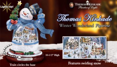 Thomas Kinkade Winter Wonderland Snowman Figurine - First-Ever Thomas Kinkade Christmas Figurine with Blowing Snow, Plus Motion and Lights! Superb Snowman Tabletop Holiday Decor