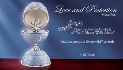 Love And Protection Guardian Angel Egg-Shaped Music Box: Gift For Granddaughter - Miniature Peter Carl Faberge-style Egg Music Box with Swarovski&reg; Crystals, Platinum Accents! Ideal Granddaughter Gift