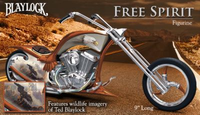 Eagle Art Motorcycle Figurine: Free Spirit Chopper - Exclusive Stunning Eagle Art Motorcycle Figurine! Handcrafted and Chrome Plated, Showcasing Eagle Art by Artist Ted Blaylock!