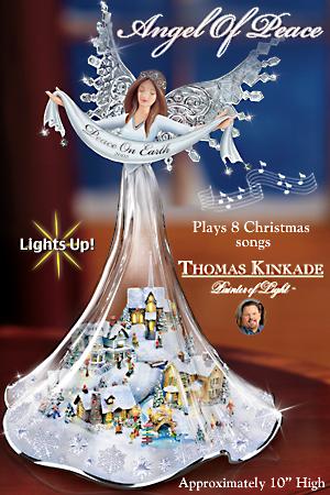 Thomas Kinkade Illuminated Musical Angel Figurine: Angel Of Peace