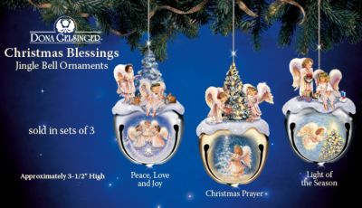 Christmas Blessings Jingle Bell Angel Ornaments Set One: Set Of Three - First Angel Christmas Ornaments with Jingle Bells Featuring Angel Art from Dona Gelsinger! Sculptures, Snow and Glitter!