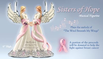 Breast Cancer Support Musical Figurine: Take My Hand And Together We Will Make It Through - Sisters of Hope! Breast Cancer Support Musical Figurine! Heirloom Porcelain&reg; Angels Wear Pink Ribbons and Sashes