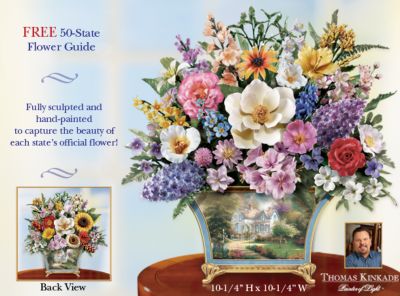 Thomas Kinkade All American 50-State Artificial Flower Bouquet - Exclusive Thomas Kinkade Flower Bouquet and Decorative Vase Display is All-American! FREE 50-State Flower Guide!
